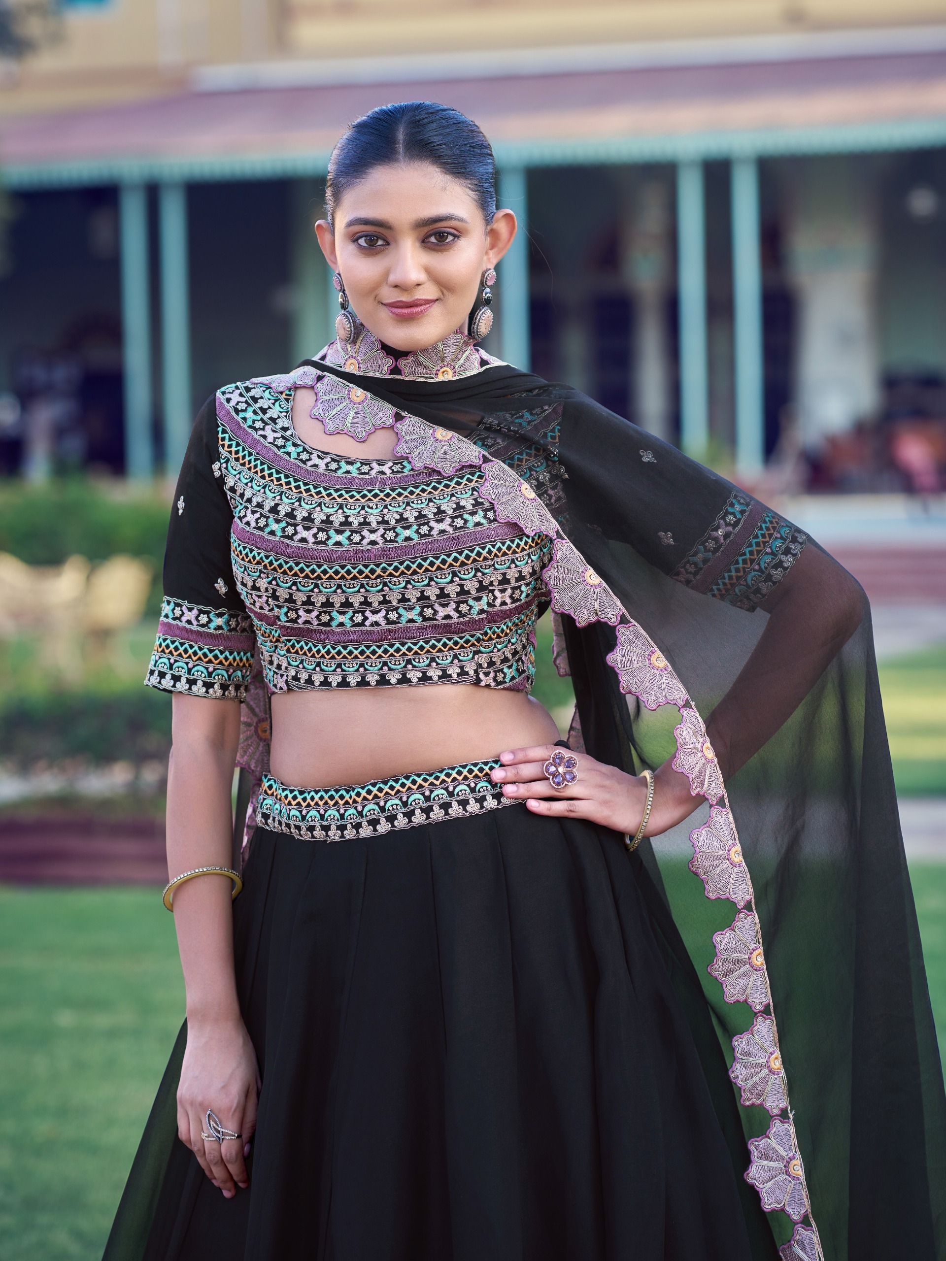 Aurum Georgette Lehenga with Thread & Sequins Embroidery